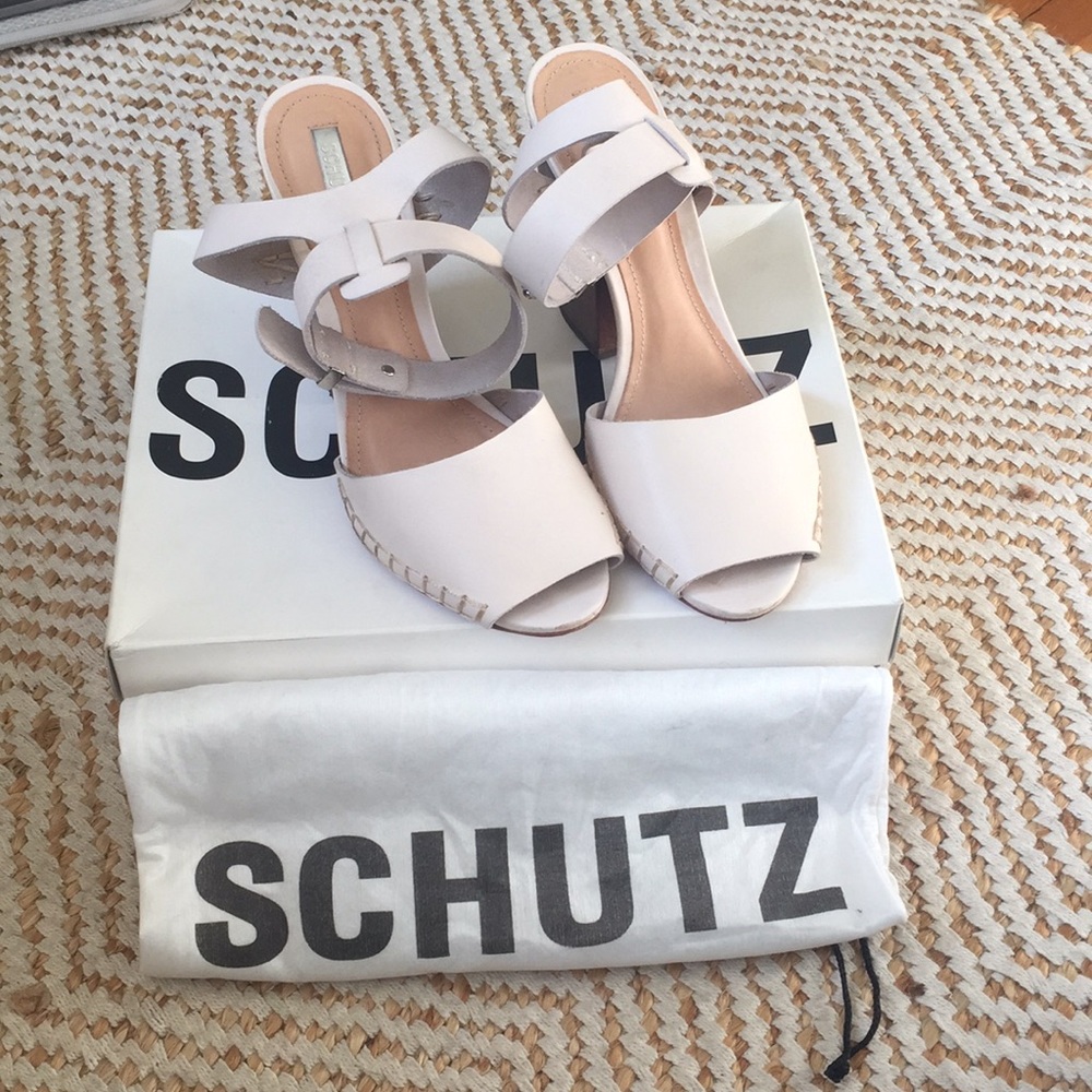 Schutz Ervinia Ankle Strap Heels with Wooden Heel